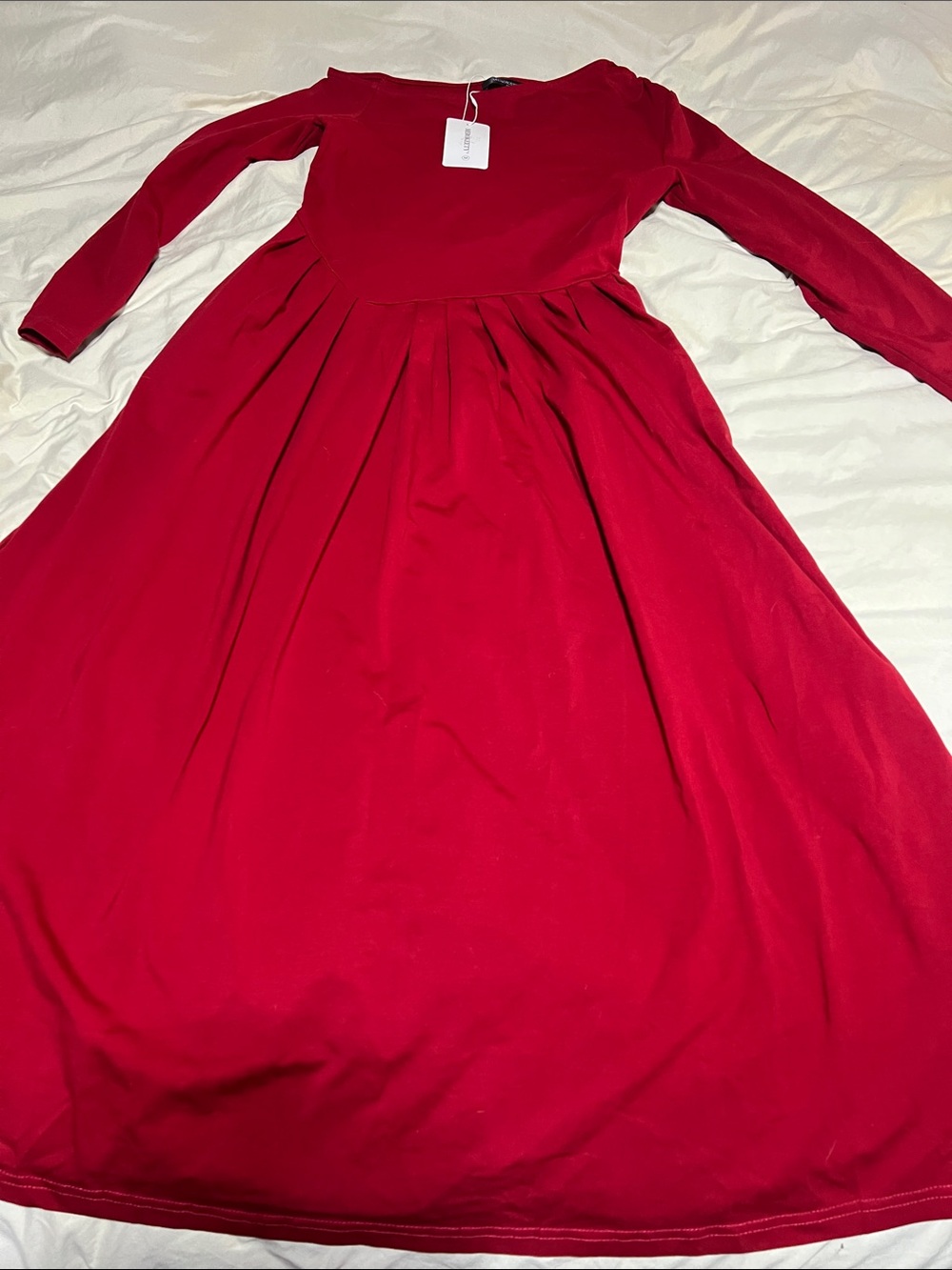 Merokeety Classic Wine Red Long Sleeve Midi Dress